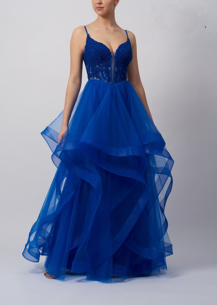 Mascara Royal Blue Tiered Corset Prom Dress MC18324 Cargo Clothing