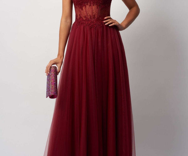 London Tulle Ballgown Mascara Wine MC18441 Prom Style