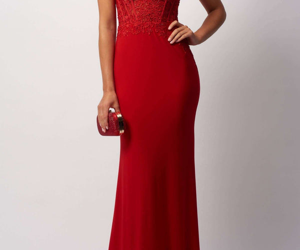 Mascara London MC12433 Red Embellished Jersey Gown