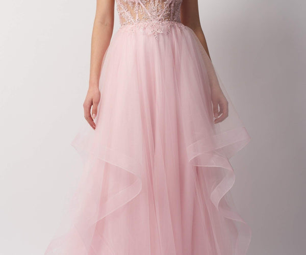 mascara pink dress Mascara MC12522 Pink Pleated Bust Satin Dress