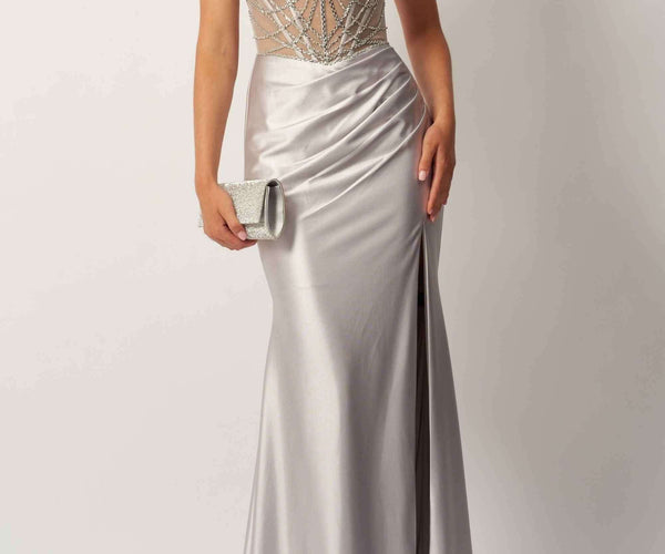 mascara silver dress Mascara MC115211 - Silver Satin Prom Gown