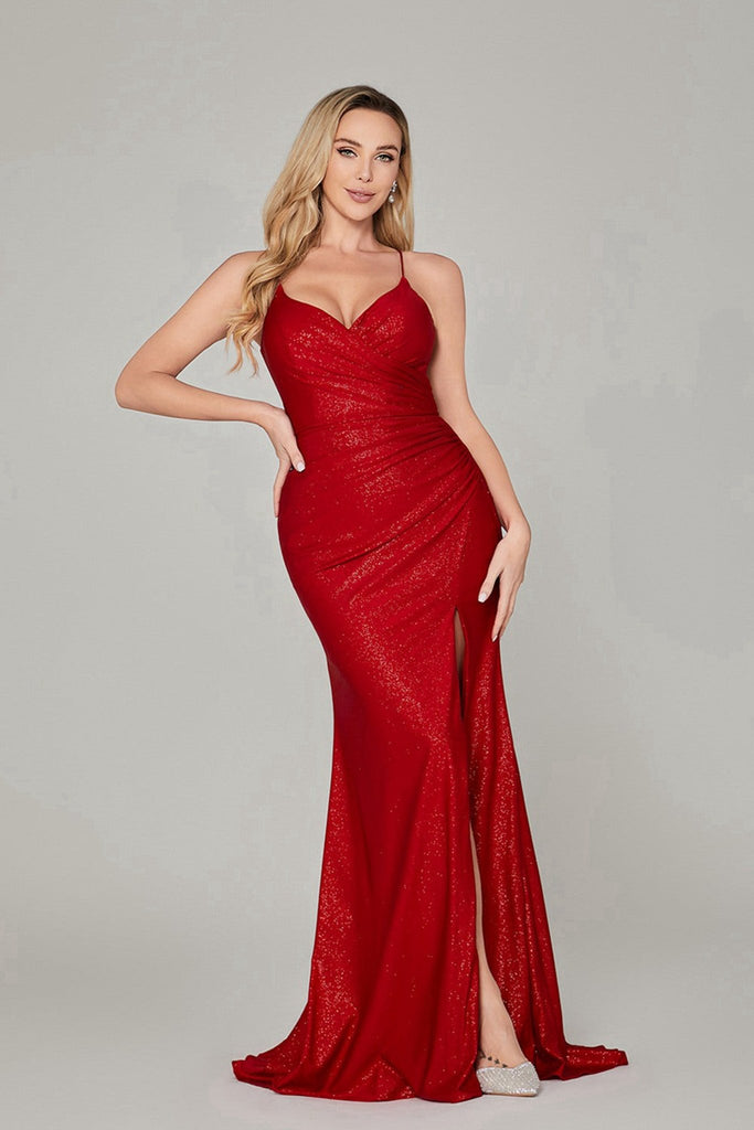 long mermaid glitter dress in red