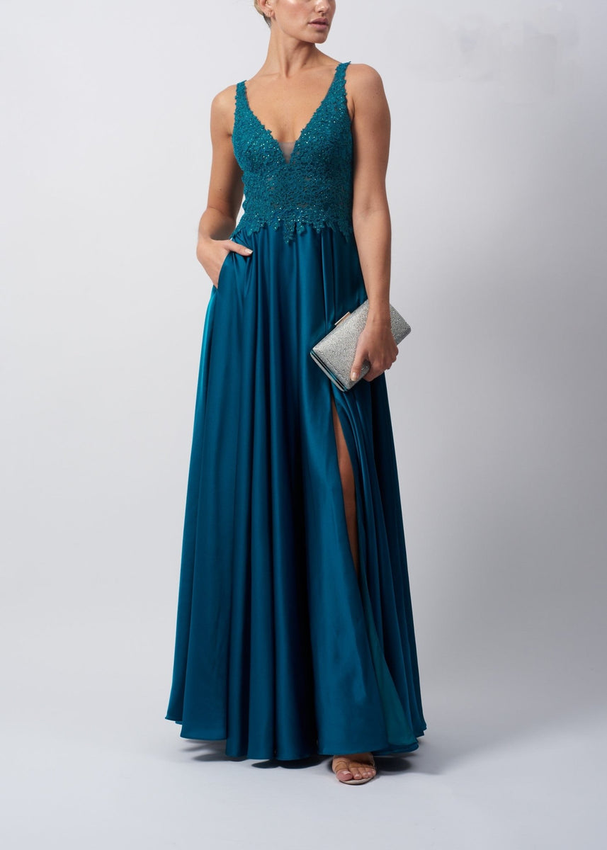 Mascara MC121032 Teal Satin Prom Dress Cargo Clothing