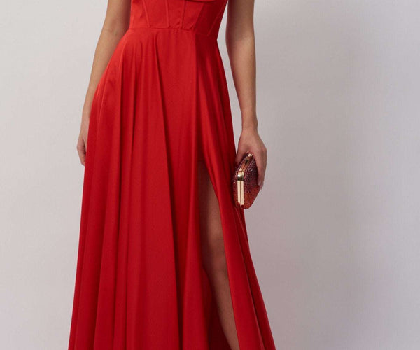 Mascara MC12314 - Red Satin Corset Prom Dress