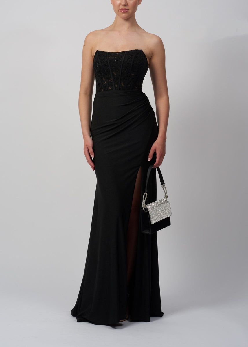 Mascara MC18314 Wine Pleated Corset Satin Dress Cargo Clothing