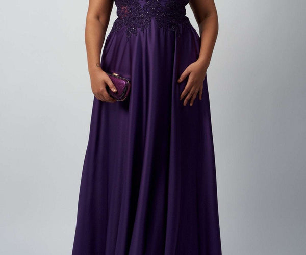 Center of Attention Liquid Purple Metallic Dress for Curve and Plus Size