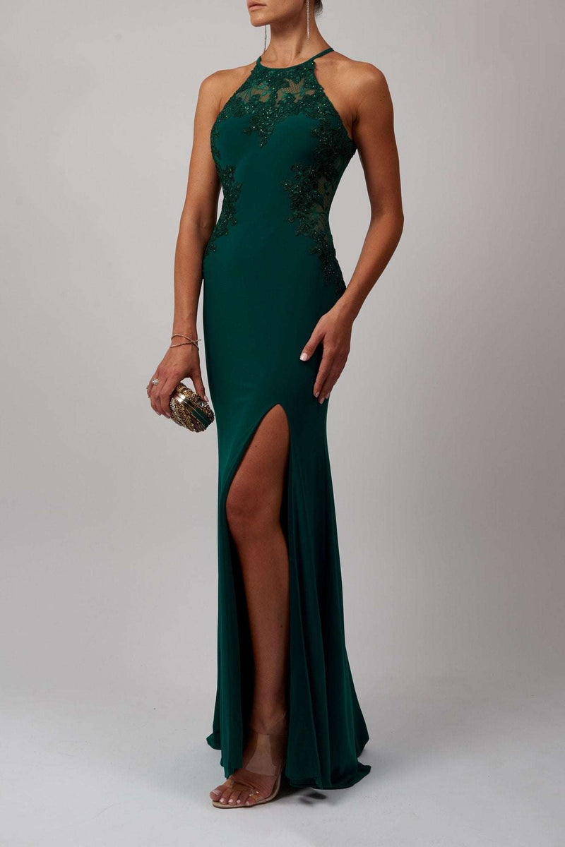 Mascara MC112939 keyhole lace bodice bodycon dress, forest green Â£249