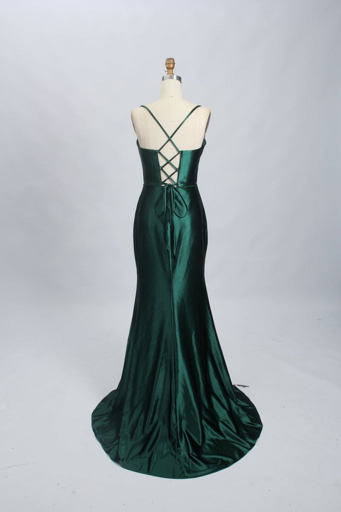 KELLIE Emerald Green Corset Satin Prom Dress - Cargo Clothing