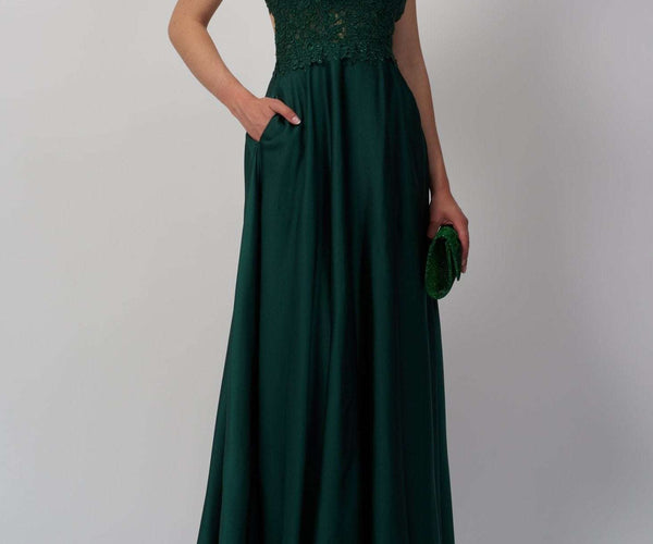 Mascara MC122027 - Forest Green Satin Prom Dress