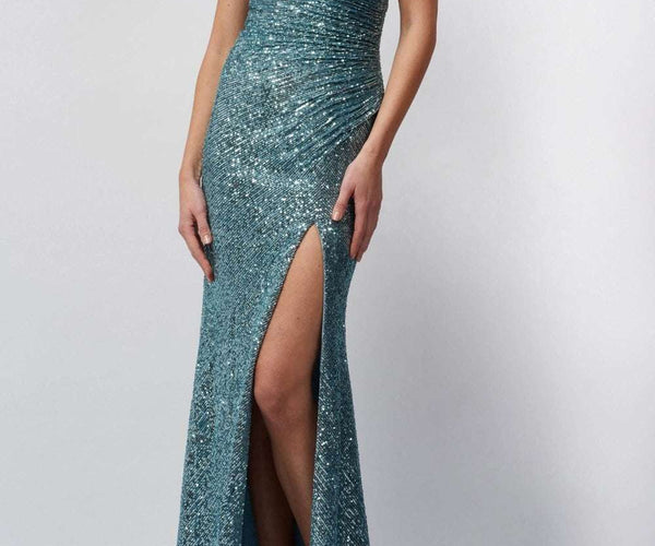 misty green dress Women's Misty Green Feather-Embroidered Wedding Guest Dress - Petite  Sleeveless Mermaid Gown With Cascading Hem, Elegant Luxurious Formal  Attire, Party Dress, Evening Dress