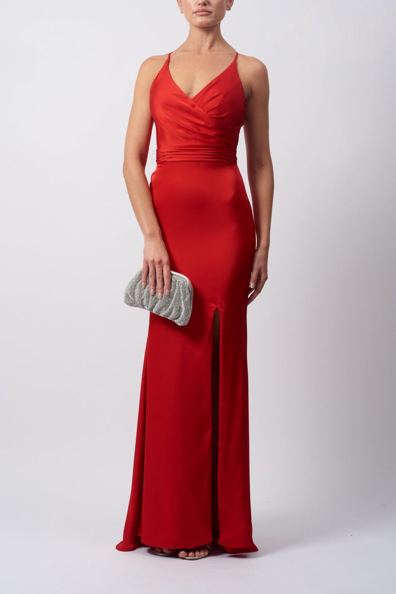 Mascara MC19104 Satin Strap Back evening party prom gown in Red Cargo