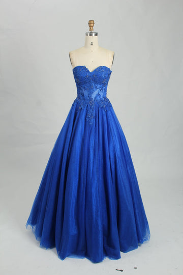 royal blue strapless ballgown