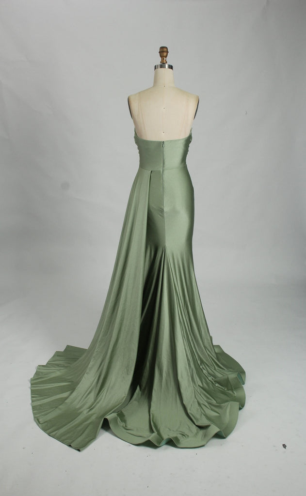 back view of sienna strapless green prom dress