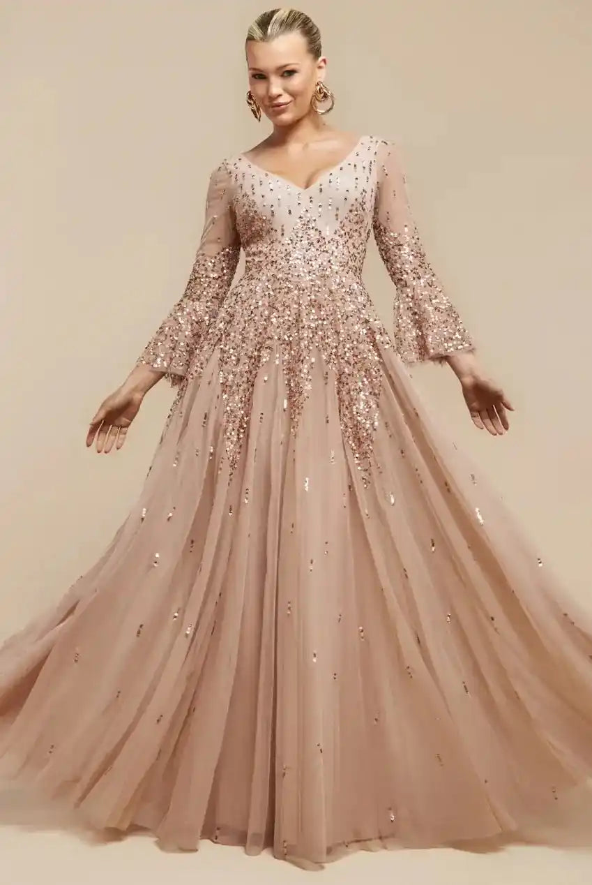 goddiva rose gold sequin dress Goddiva Sequin Ombre Maxi Dress | Evening Gown