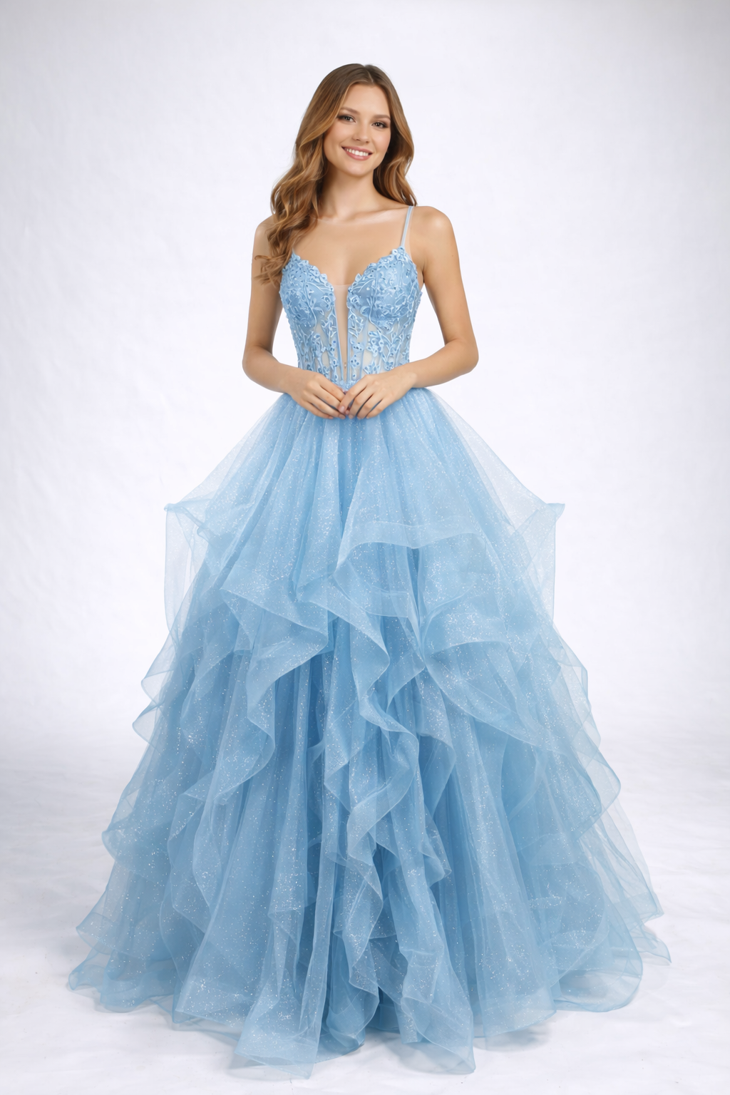 Dolly Ruffle Dusty Blue Tulle Ball Gown - Prom Dress Dolly Ruffle Dusty Blue Tulle Ball Gown - Prom Dress