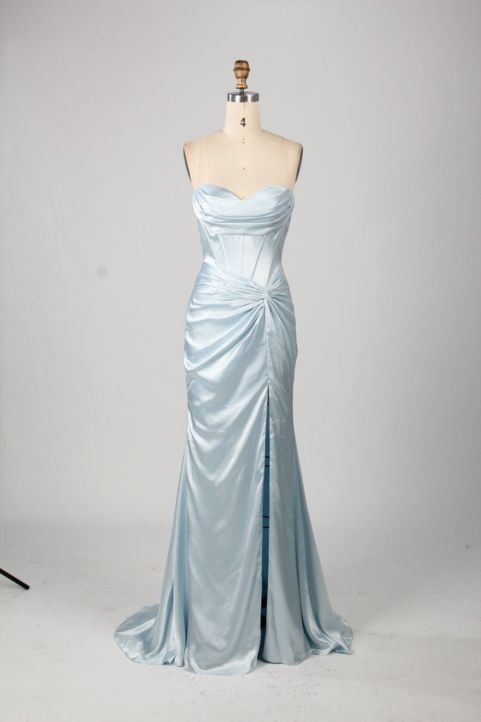 Baby Blue Strapless Satin Prom Dress