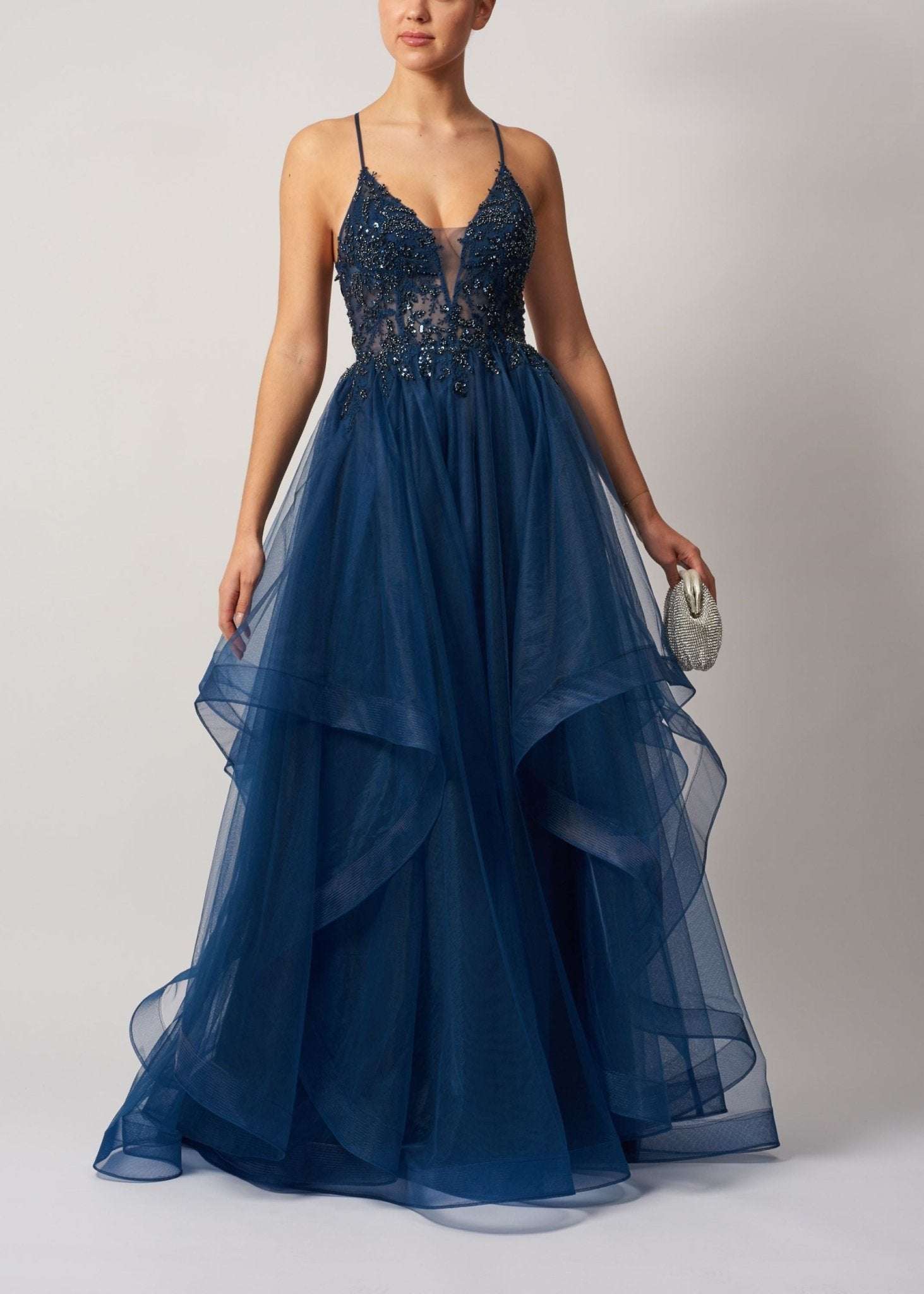 Navy Tiered Tulle Dress - Elegant Evening Gown | Prom Formal Navy Tiered Tulle Dress - Elegant Evening Gown | Prom Formal