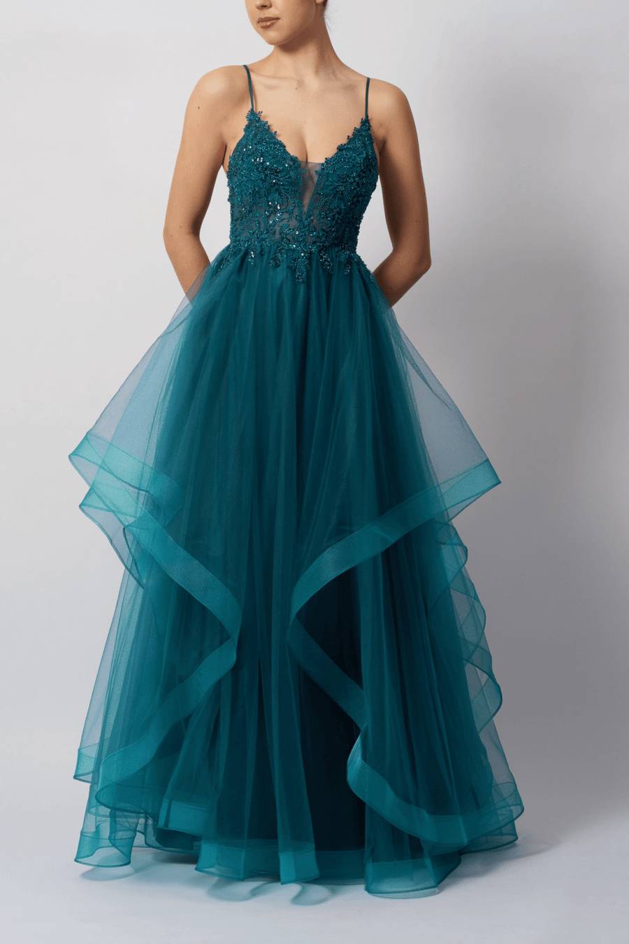 Tiered Tulle Dress - Petrol Blue Corset | Prom & Formal Tiered Tulle Dress - Petrol Blue Corset | Prom & Formal