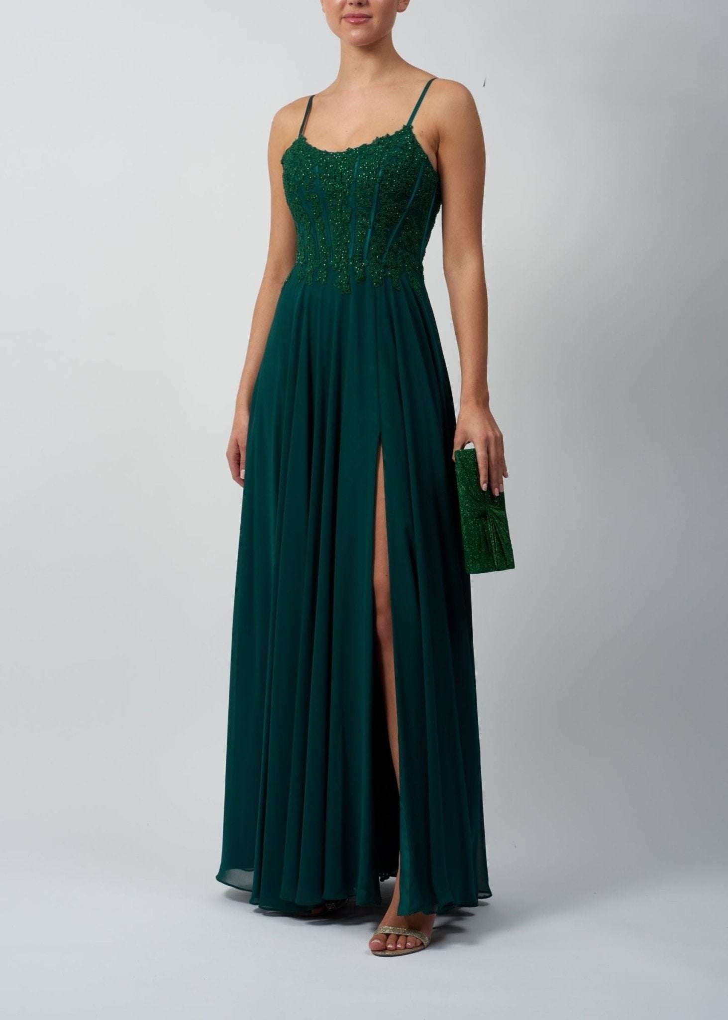Forest Green Chiffon Gown - Luxury Corset Tie Back | Mascara London Forest Green Chiffon Gown - Luxury Corset Tie Back | Mascara London