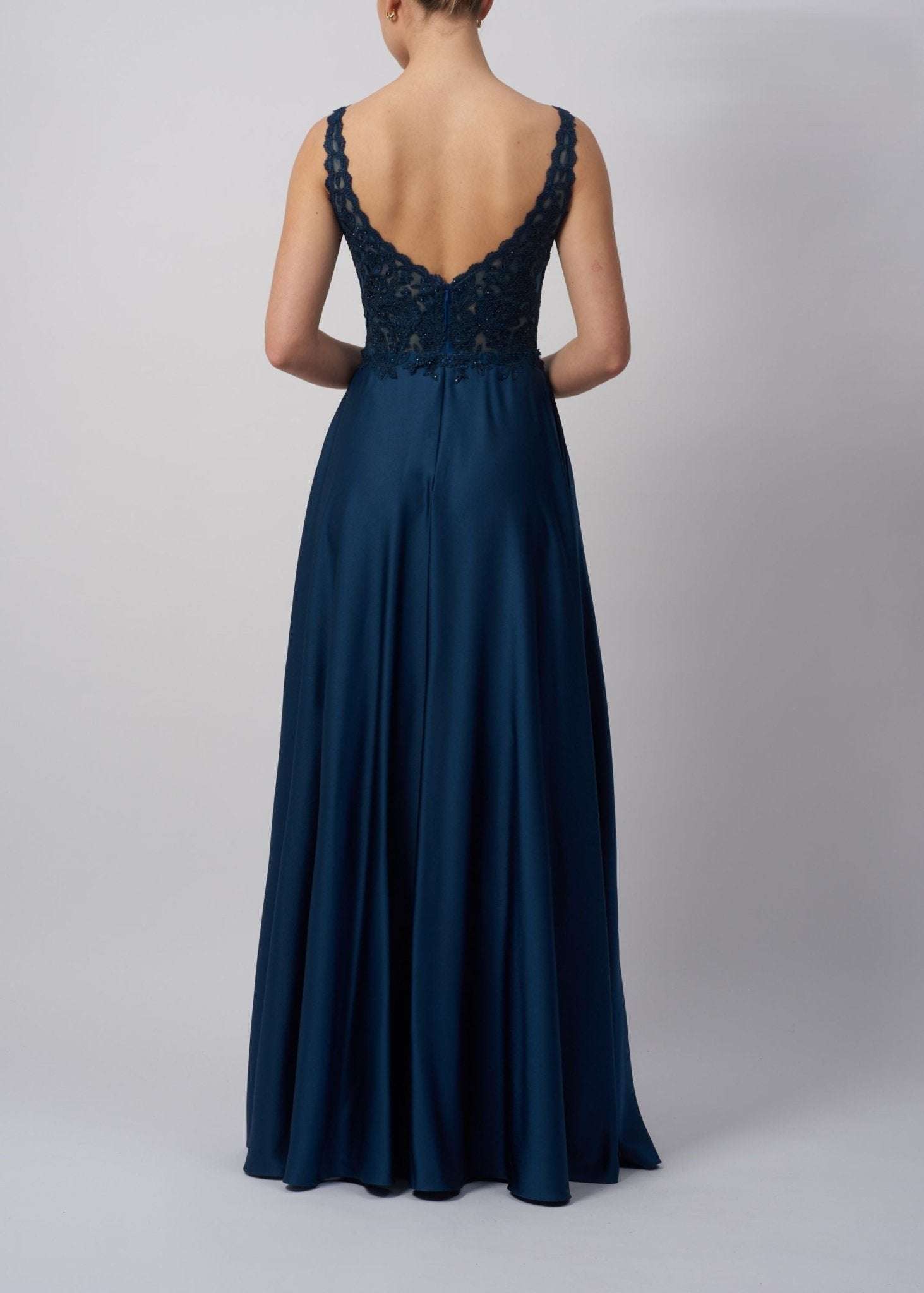 Mascara Prom Dress - Satin Airforce Blue | V-neck Embellished Mascara Prom Dress - Satin Airforce Blue | V-neck Embellished