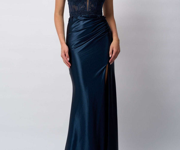 LACE And Chiffon Corset Back Dresses Ink Blue