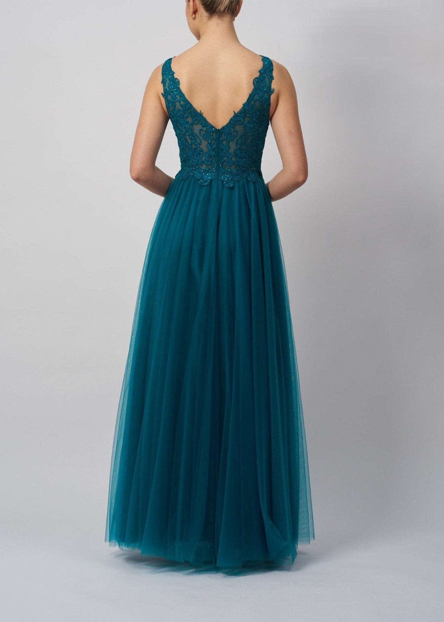 Mascara MC23344 Petrol V-Neck Embroidered Tulle Prom Dress Mascara MC23344 Petrol V-Neck Embroidered Tulle Prom Dress