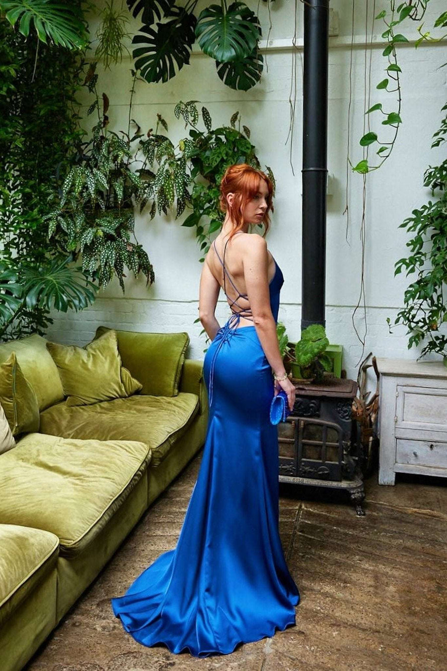 Satin Low Back Prom Dress - Airforce Blue | Floor-Length, Open Back Satin Low Back Prom Dress - Airforce Blue | Floor-Length, Open Back