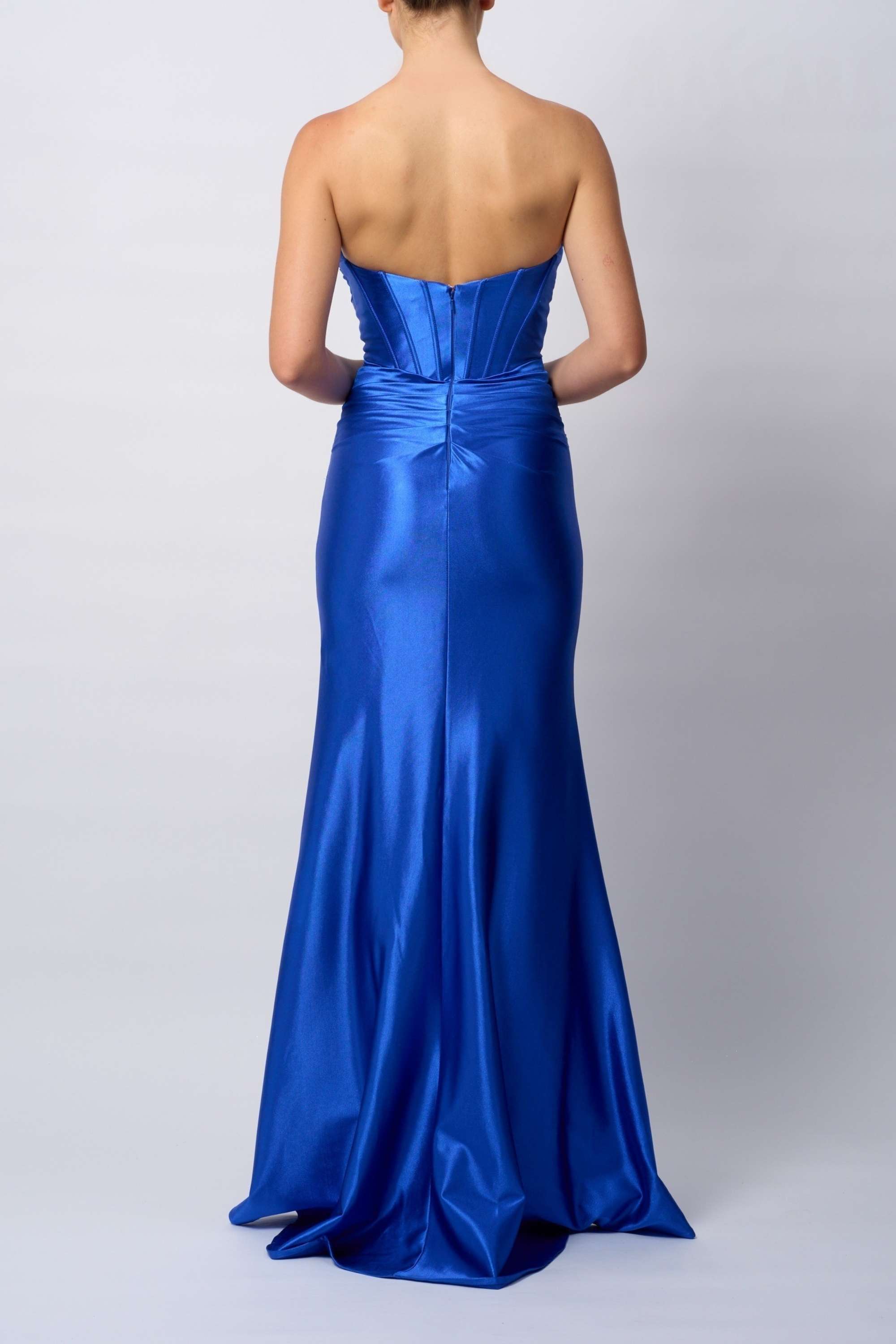 Mascara Blue MC119421 - Corset Prom Dress | Strapless, Fitted, Satin Mascara Blue MC119421 - Corset Prom Dress | Strapless, Fitted, Satin