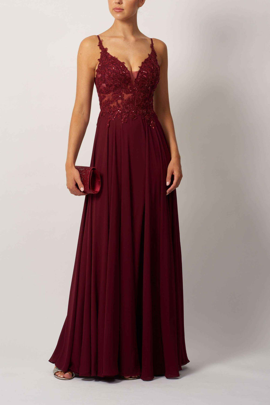 MC19442 Bridesmaid Wine Dress - Chiffon | Mascara London MC19442 Bridesmaid Wine Dress - Chiffon | Mascara London