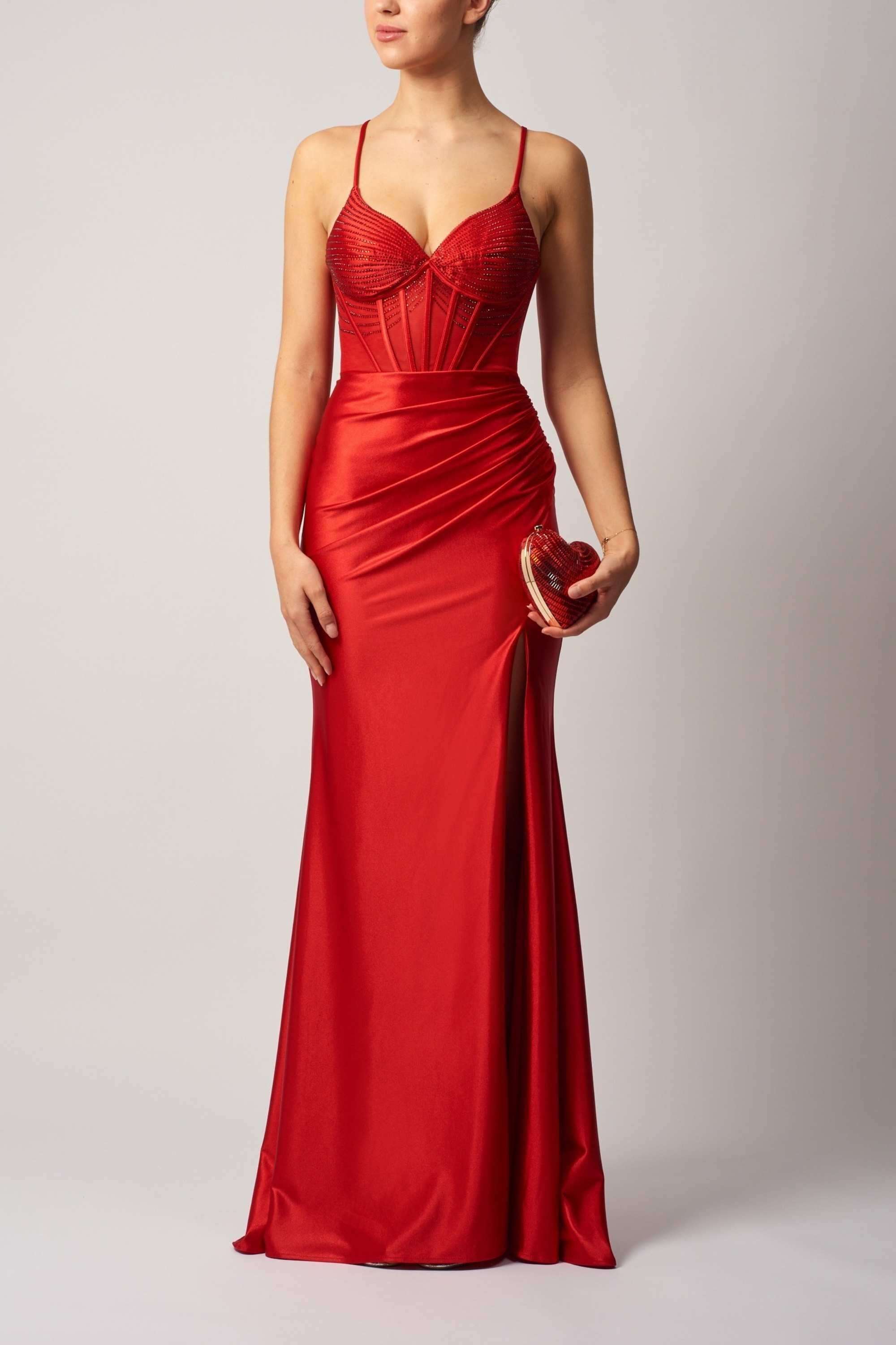 Mascara Red Satin Dress Evening Glamour Corset Sleek Skirt mascara-red-satin-dress-evening-glamour-corset-sleek-skirt