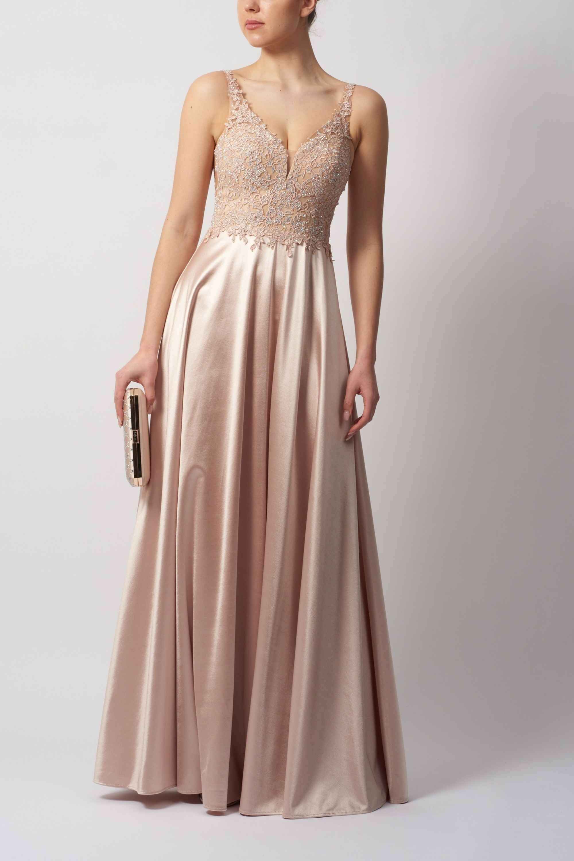 London MC124412 Champagne Satin Bridesmaid Dress | Silhouette Fit London MC124412 Champagne Satin Bridesmaid Dress | Silhouette Fit