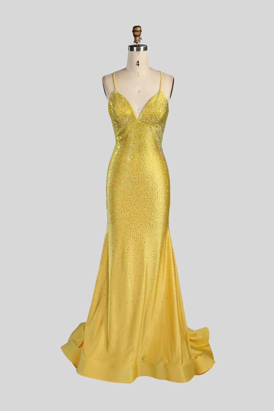 Poppy Yellow Rhinestone Prom Dress-Fitted Dress|Backless Poppy Yellow Rhinestone Prom Dress-Fitted Dress|Backless
