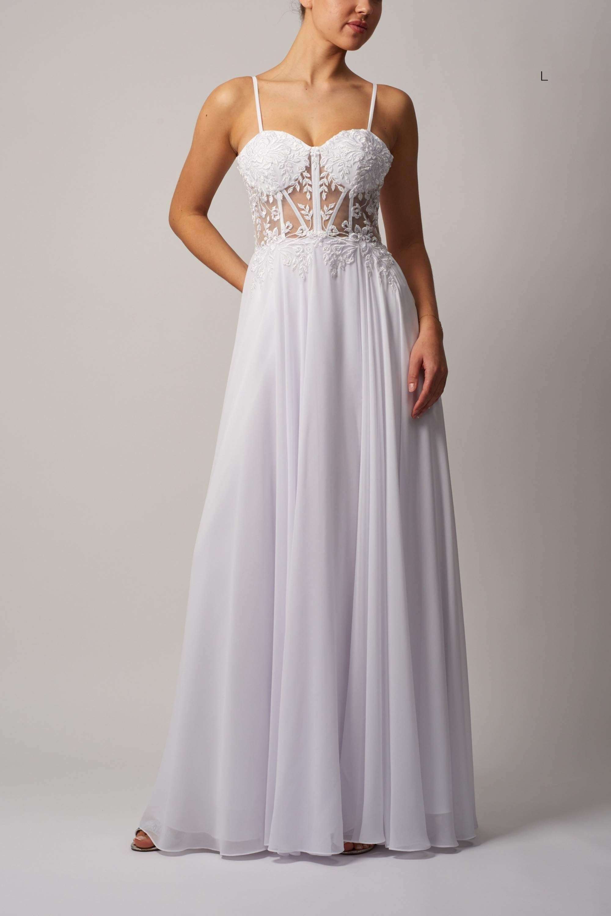 ivory dress uk SALE Portia Ivory and Silver Lace V-Neck Fit and Flare Wedding Dress