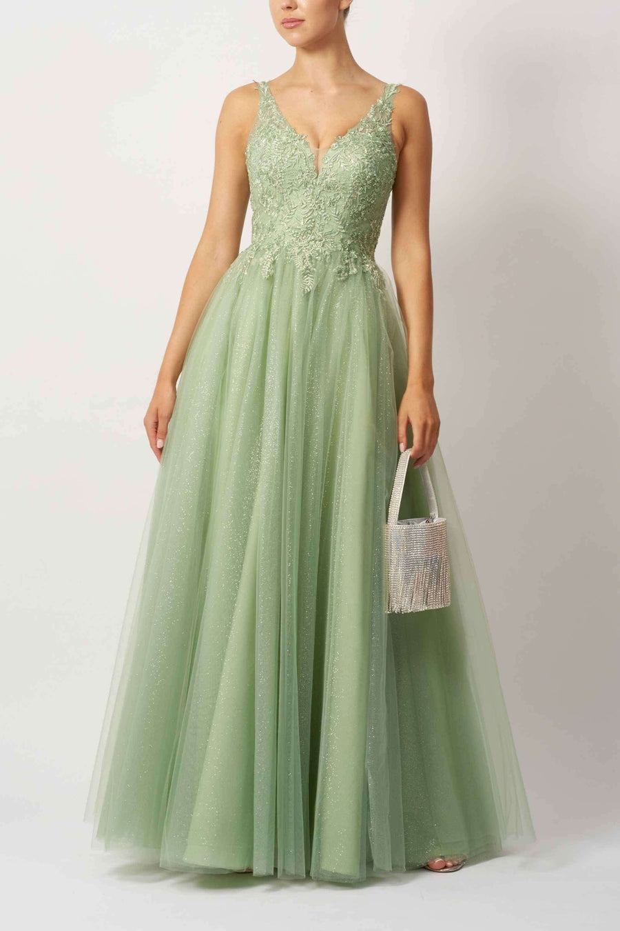 Mascara MC11346 - Pistachio Green Ball Gown | Silhouette, EMB Mascara MC11346 - Pistachio Green Ball Gown | Silhouette, EMB