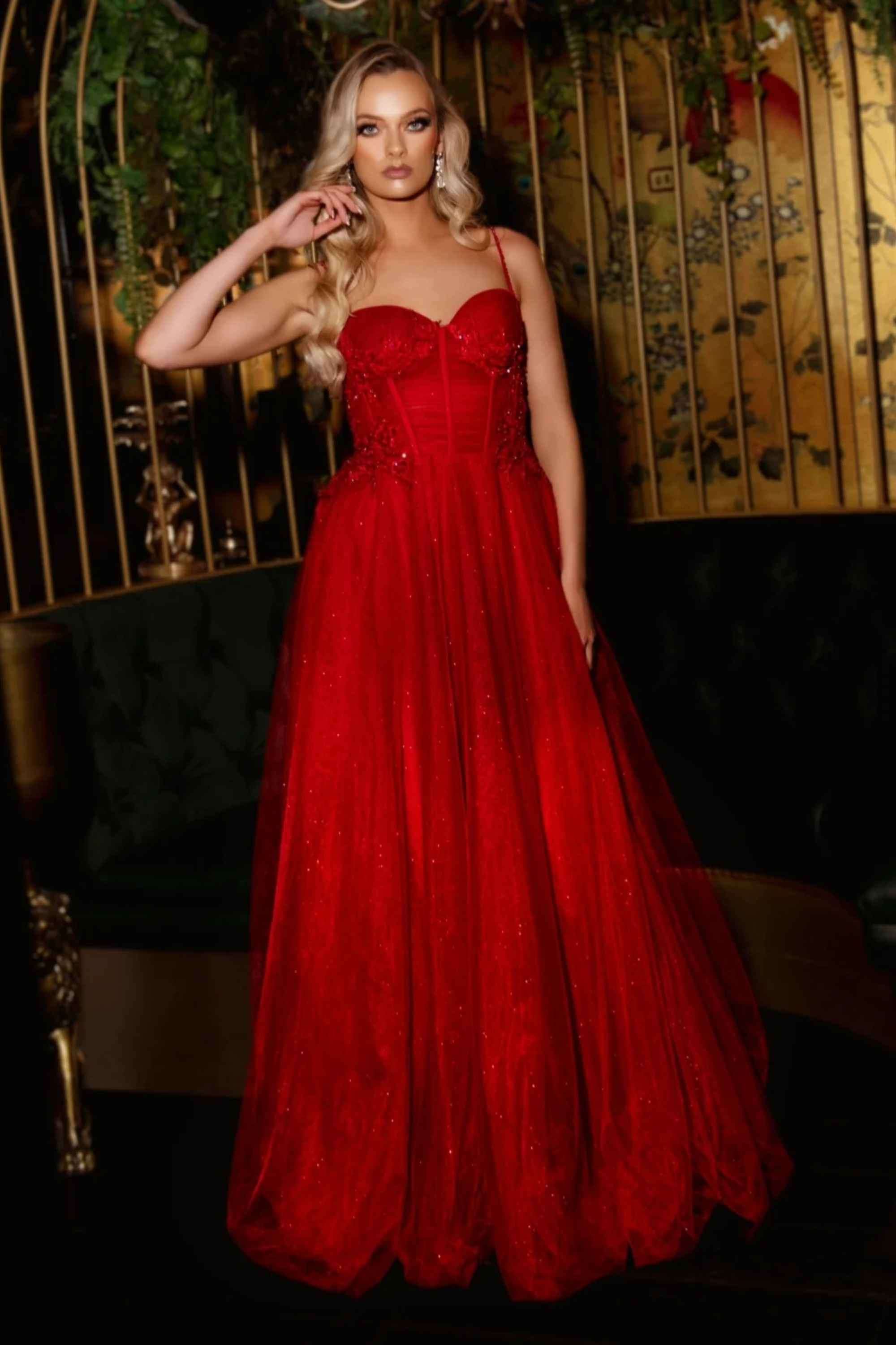 open lace back dress Lulu Red Tulle Prom Dress - Full Skirted Elegance open lace back dress Lulu Red Tulle Prom Dress - Full Skirted Elegance