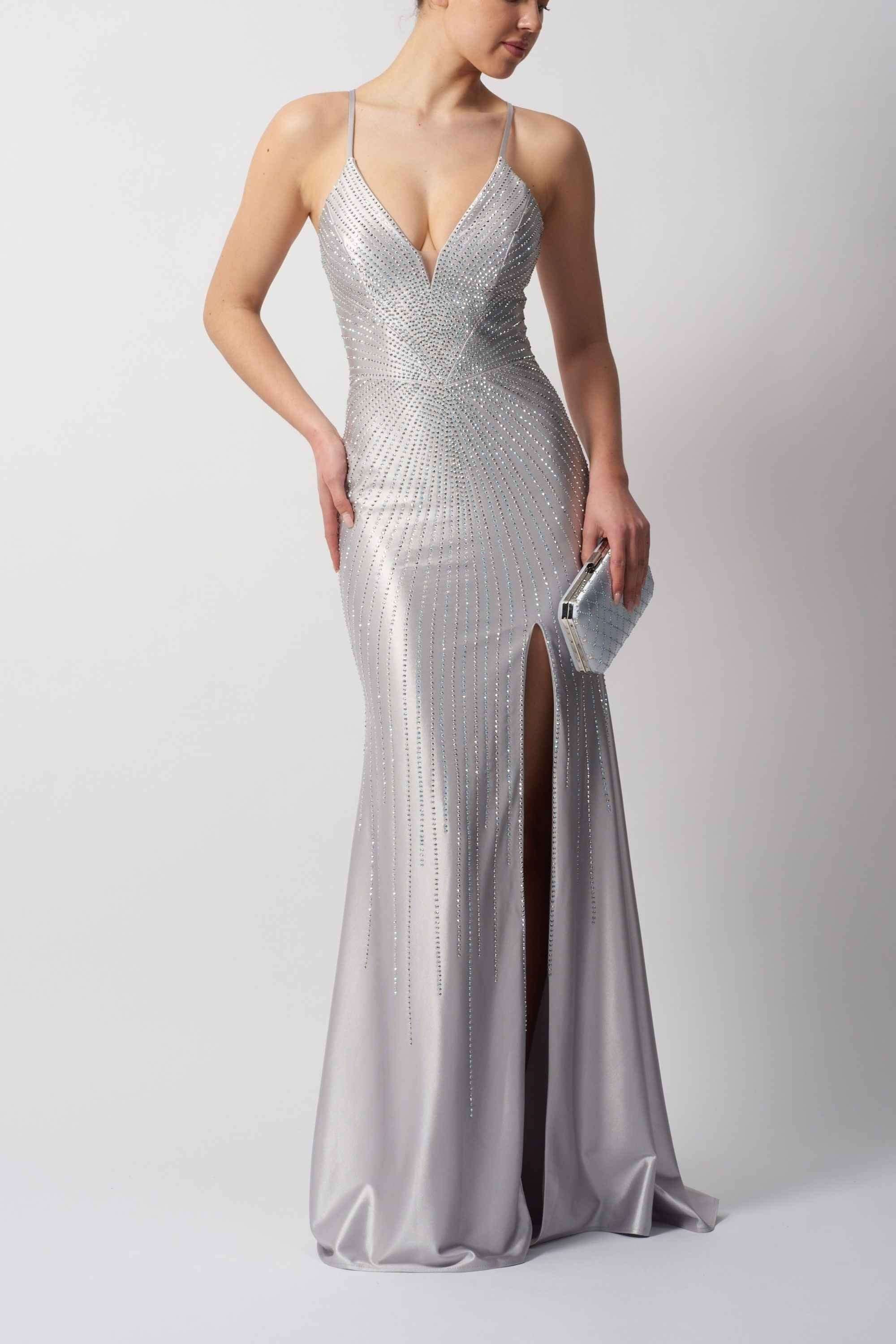 Silver Evening Dresses - Satin Formal Gown | Floor-Length MC12511 Silver Evening Dresses - Satin Formal Gown | Floor-Length MC12511