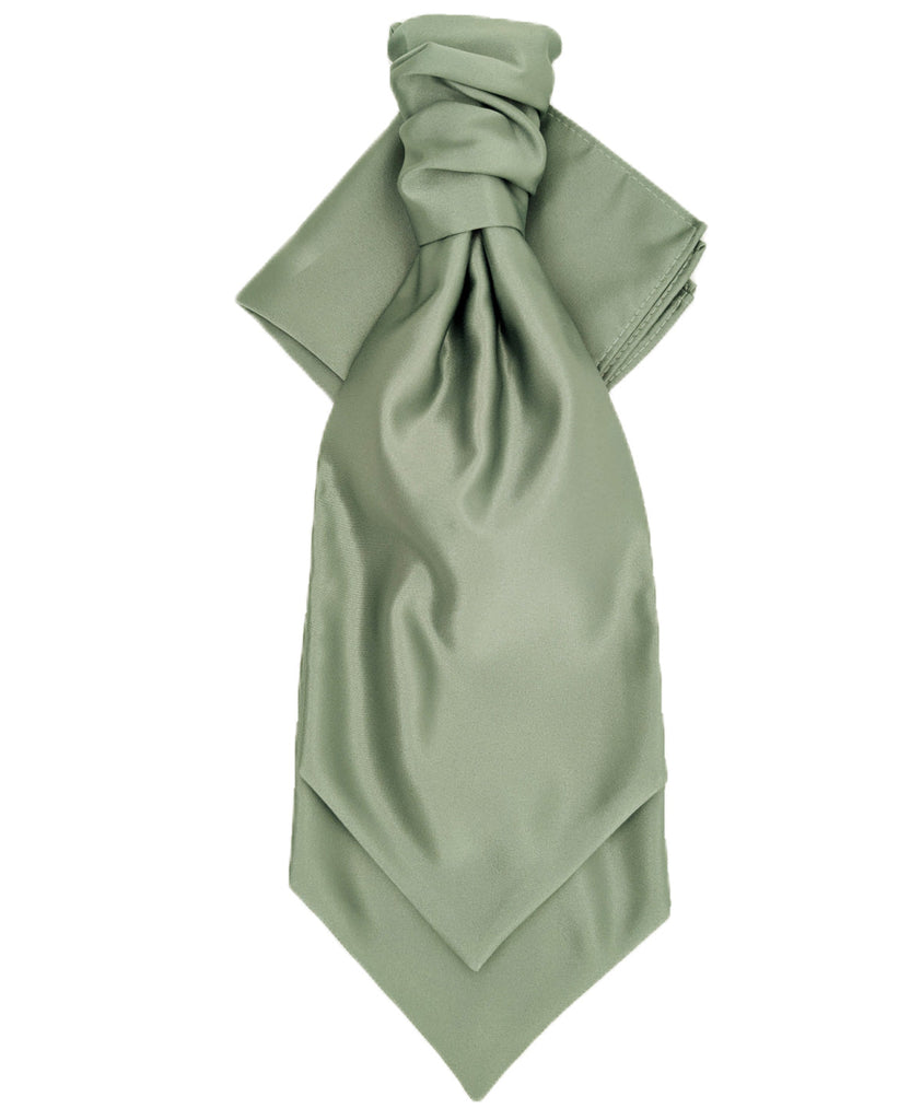 Elegant Sage Wedding Cravat with layered ruche design, perfect for formal suits and handmade for weddings and special occasions.