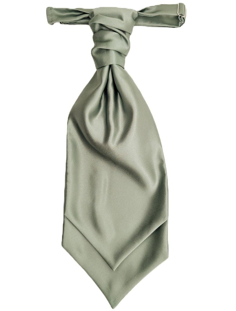 Sage Wedding Cravat - Handmade Ruche Cravats in soft satin finish, ideal for formal wear and weddings, shown with adjustable neck strap.