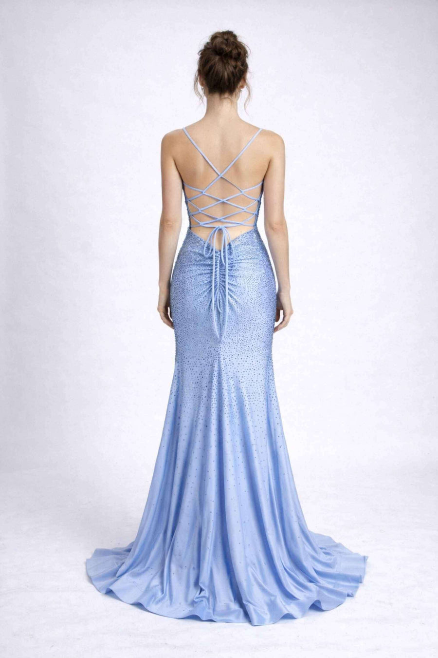 Poppy Long Prom Dress - Blue Rhinestone | Backless Slim Fit Poppy Long Prom Dress - Blue Rhinestone | Backless Slim Fit