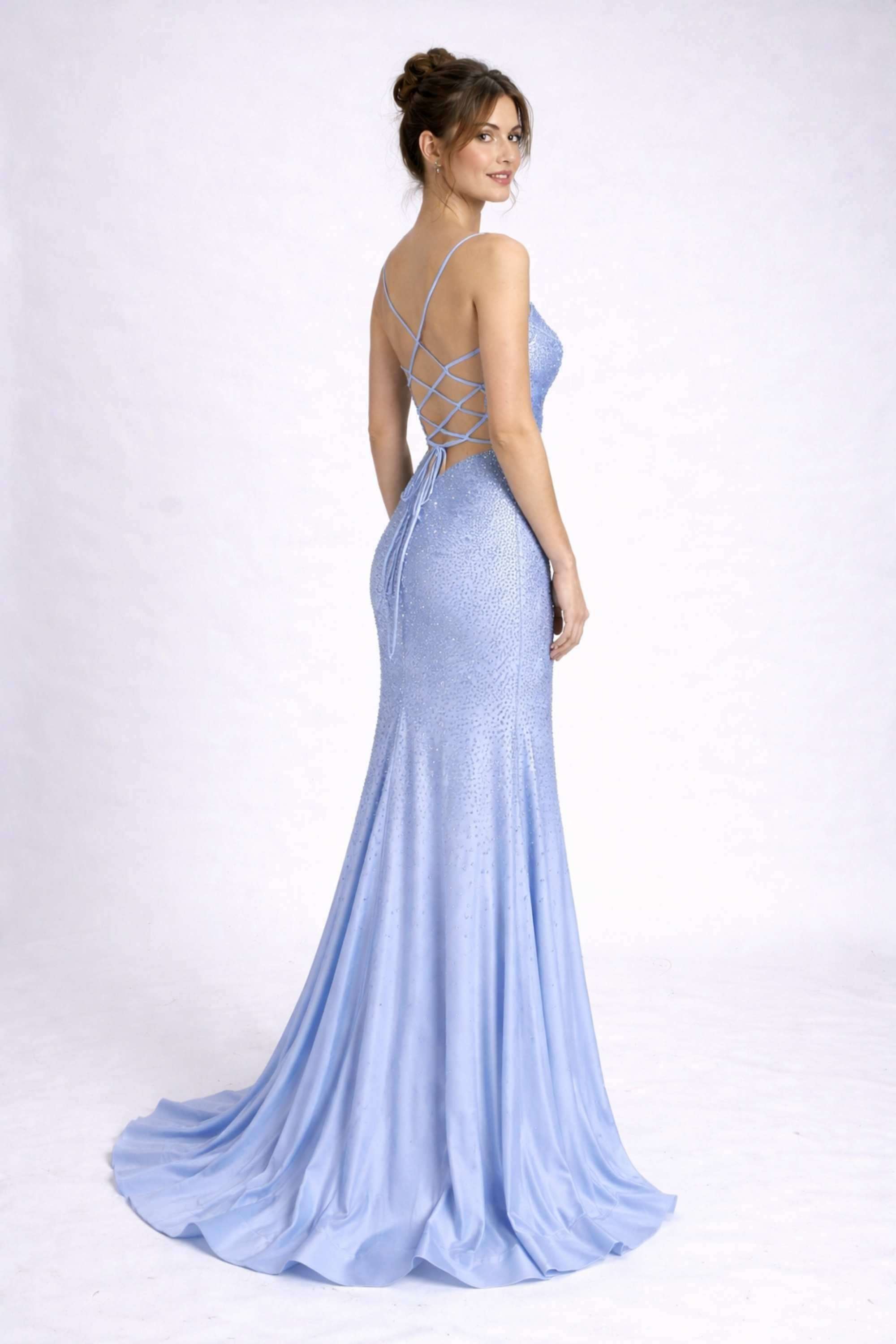 Poppy Long Prom Dress - Blue Rhinestone | Backless Slim Fit Poppy Long Prom Dress - Blue Rhinestone | Backless Slim Fit
