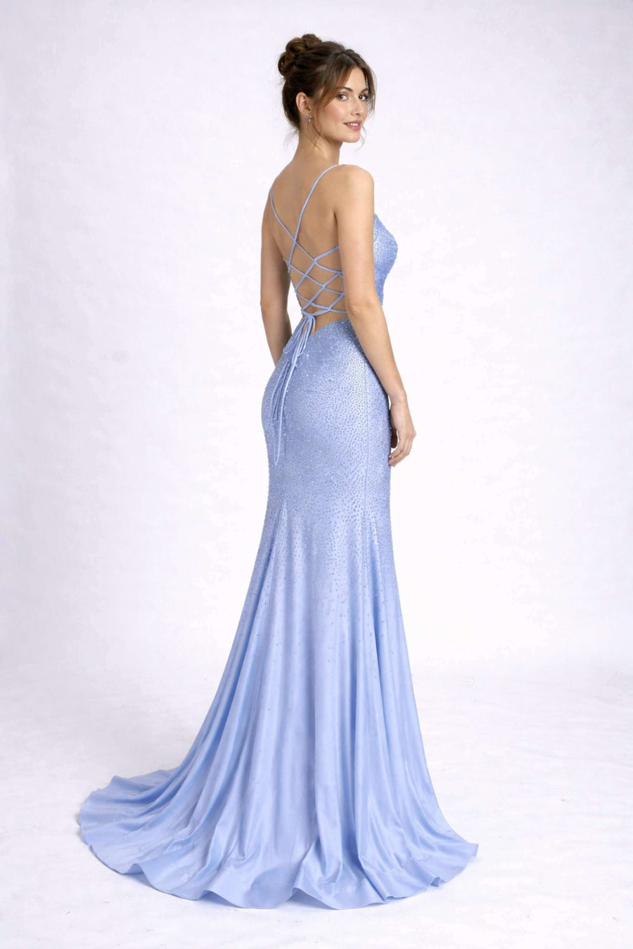 Poppy Long Prom Dress - Blue Rhinestone | Backless Slim Fit Poppy Long Prom Dress - Blue Rhinestone | Backless Slim Fit