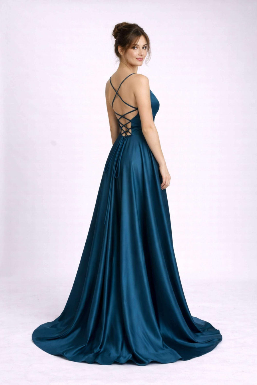 AVA Skirted Dress - Teal Open Back Dress