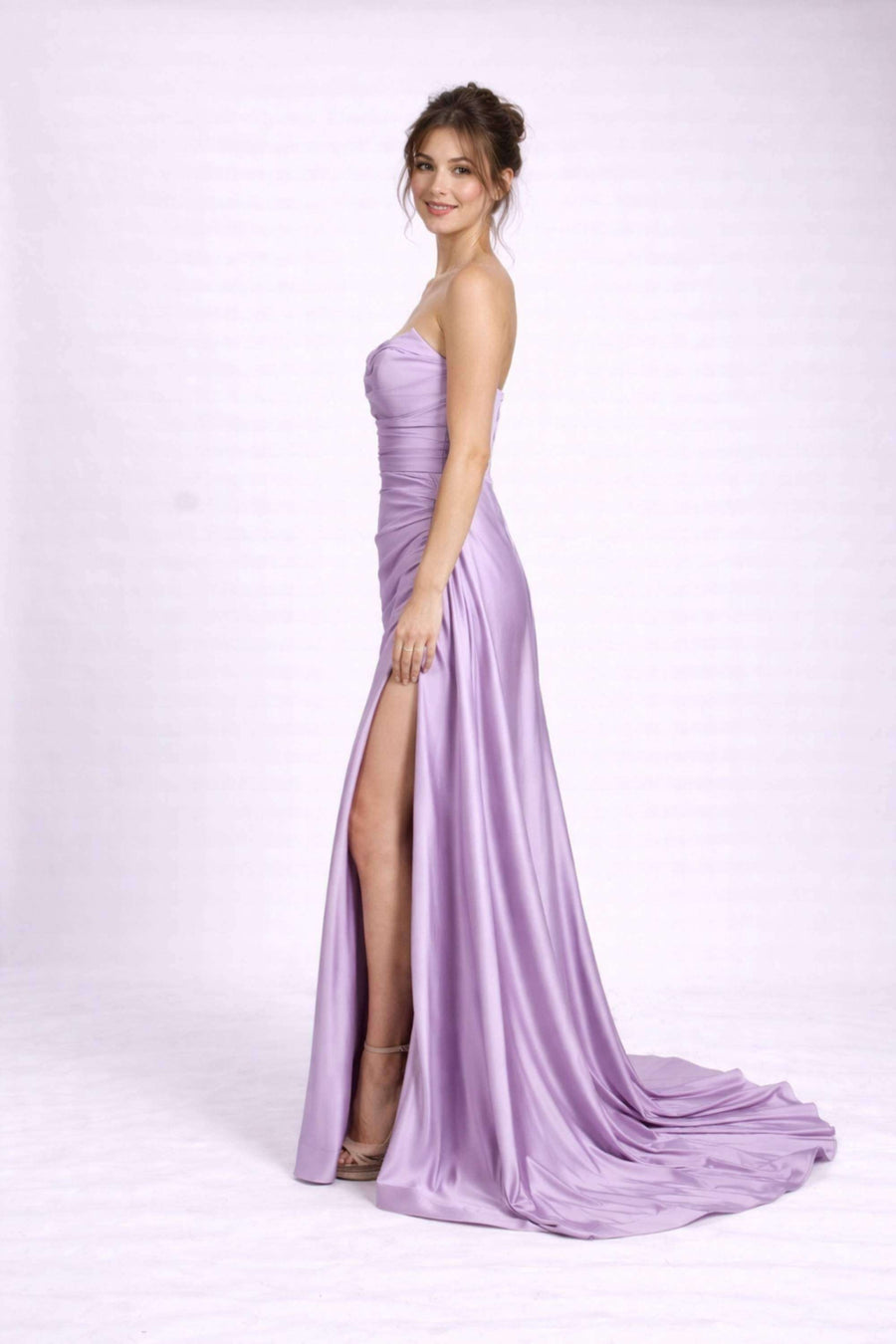 fitted lace wedding dress Glitter Lavender Strapless Ball Gown Prom Dress