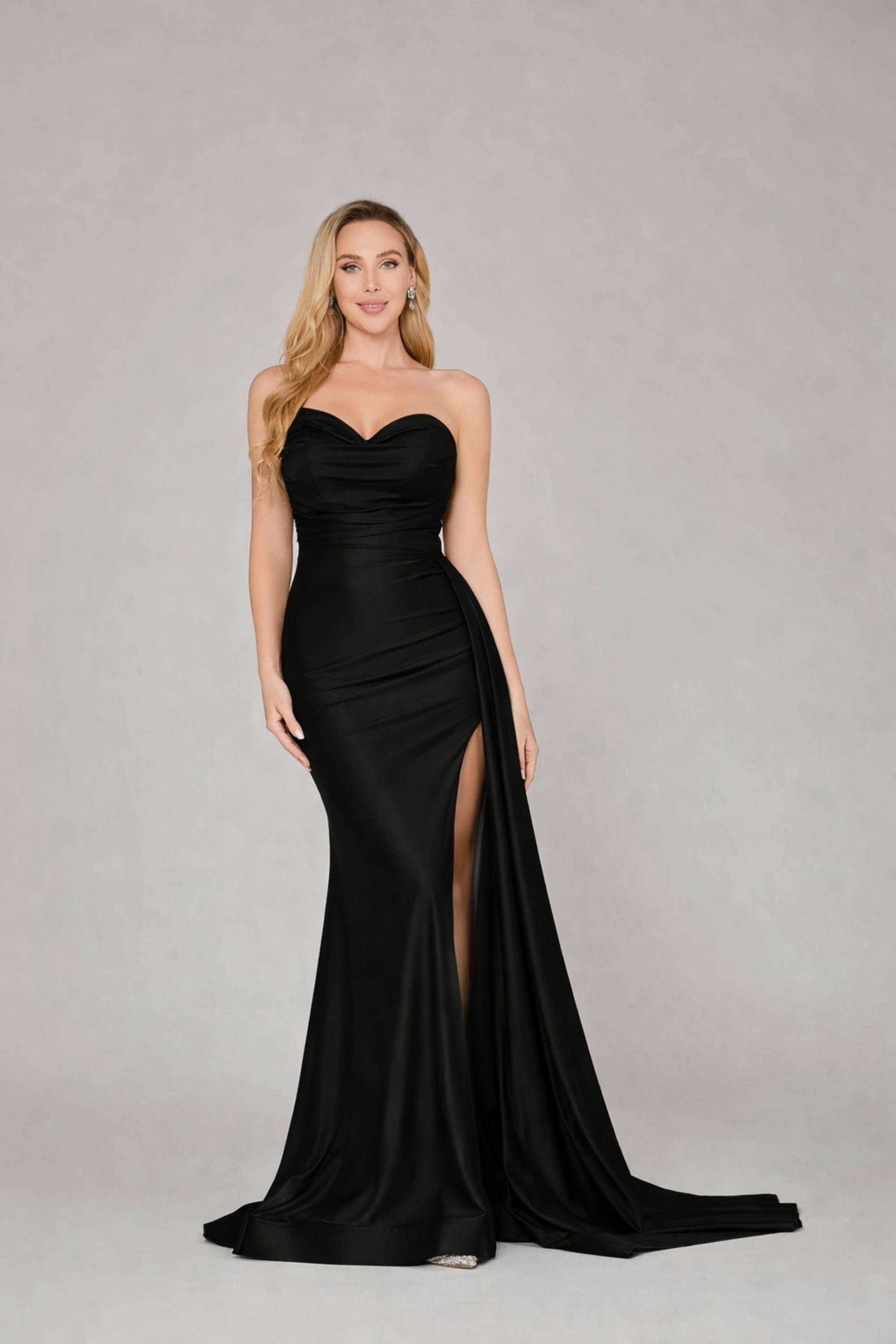 Black Strapless Satin Corset Evening Dress - Sienna