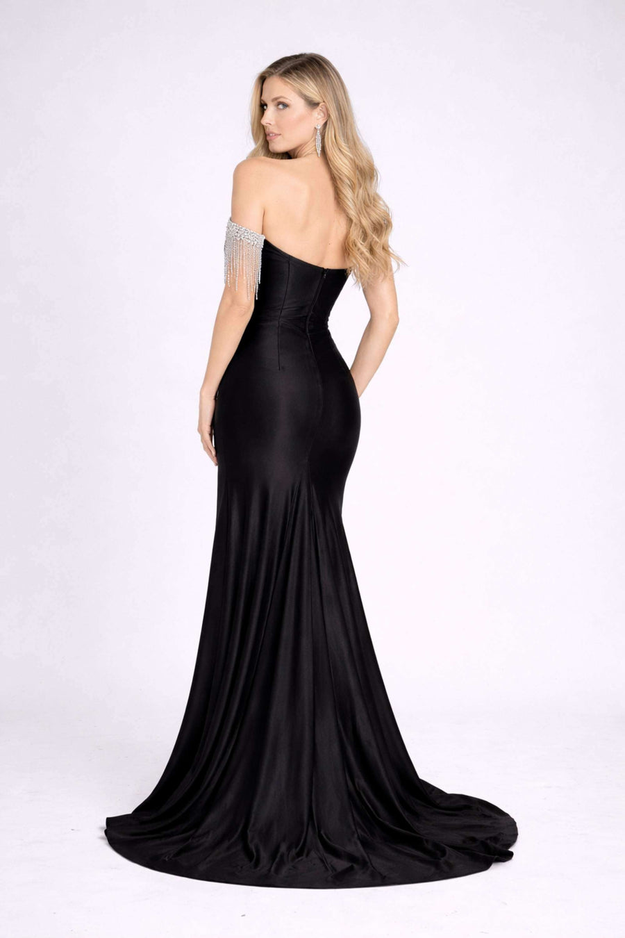 strapless open back dress One Shoulder Long Sleeves Prom Dress Split With Appliques main image 0