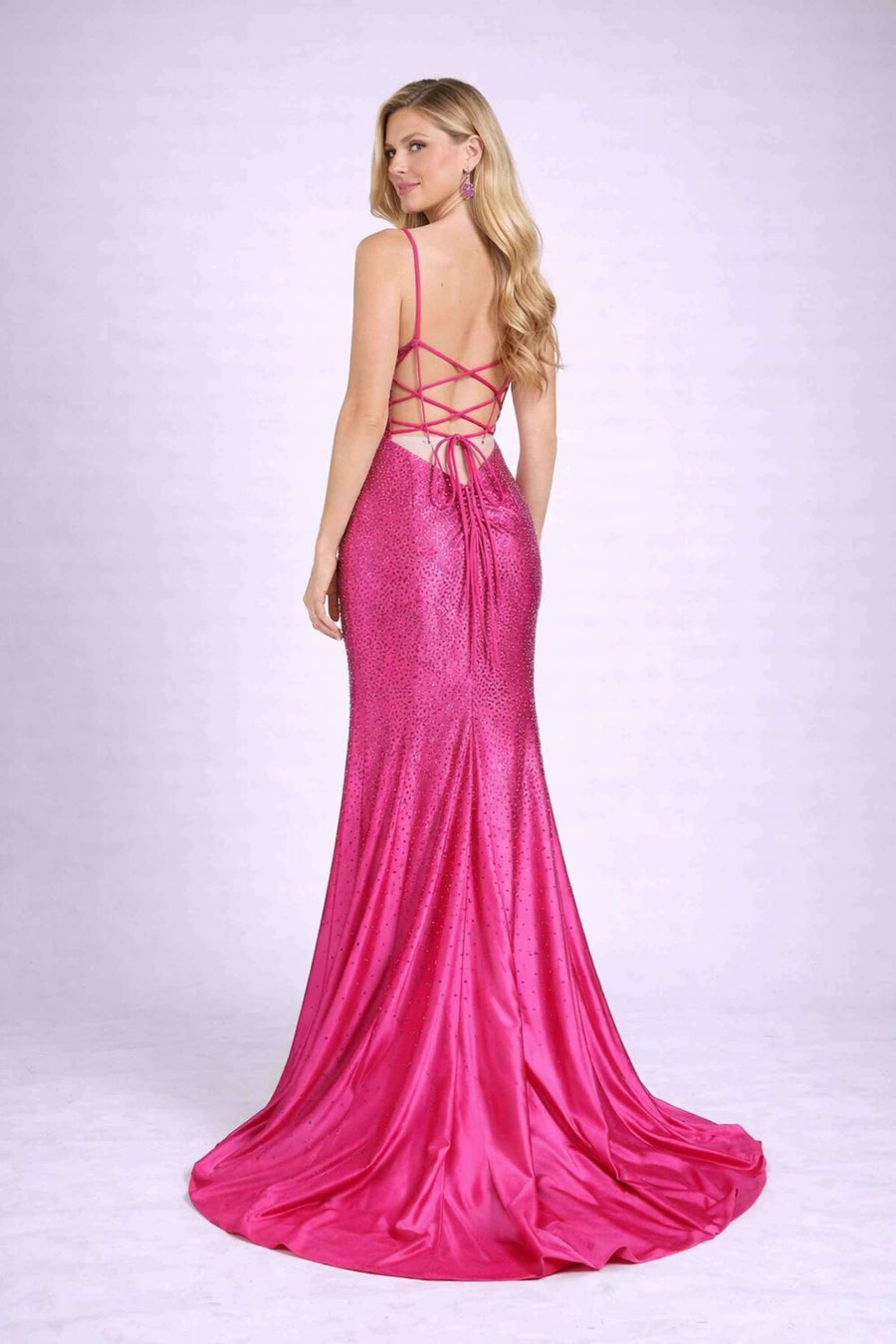 Poppy Prom Dress - Hot Pink Rhinestone Dress | Backless UK 4 / Fuchsia