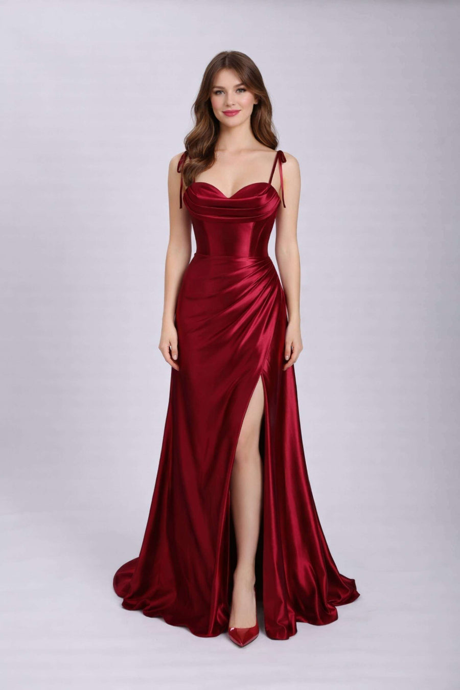 KELLIE Corset Satin Prom Dress in WINE - Cargo Clothing KELLIE Corset Satin Prom Dress in WINE - Cargo Clothing