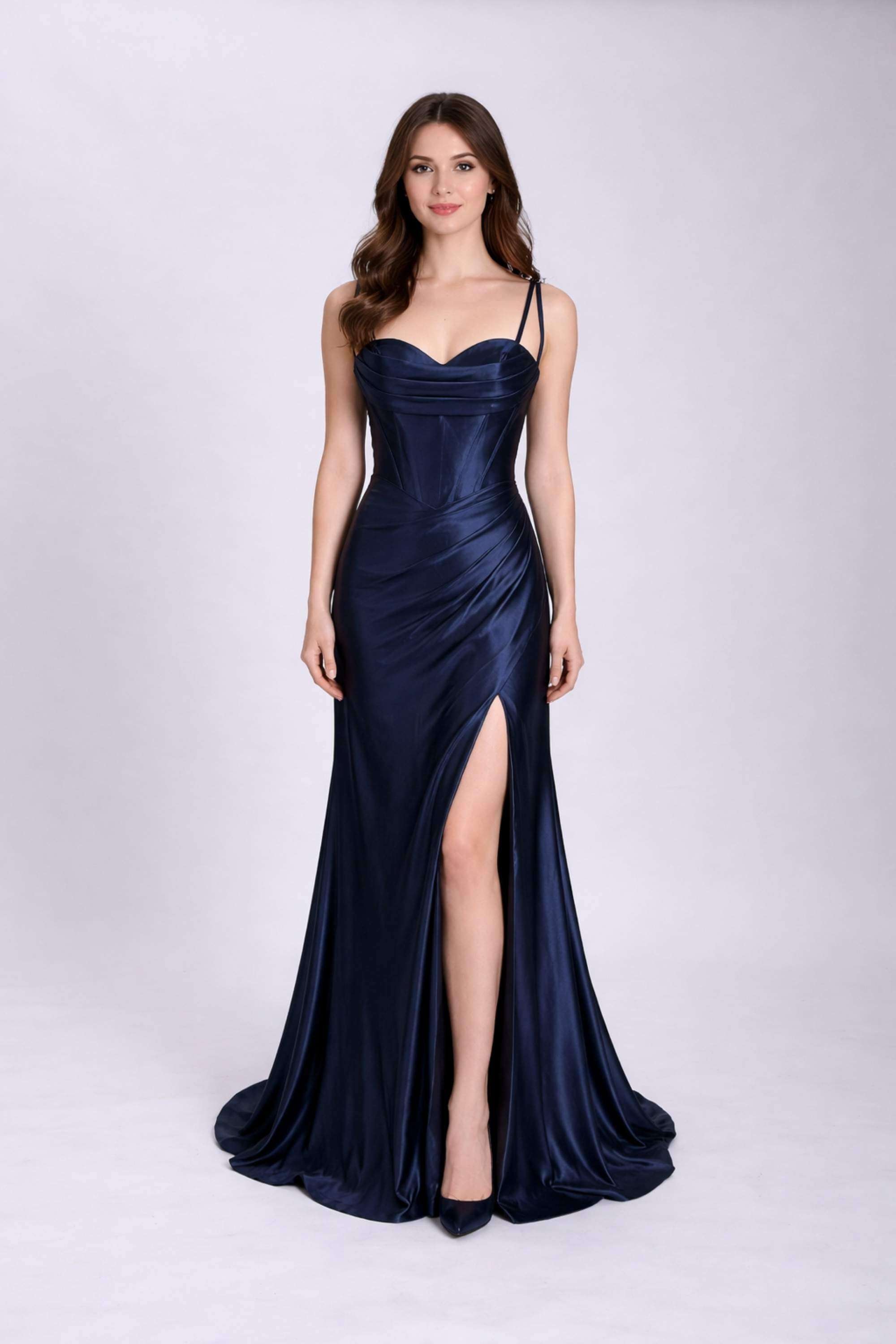 Navy KELLIE Corset Satin Prom Dress - Cargo Clothing Navy KELLIE Corset Satin Prom Dress - Cargo Clothing