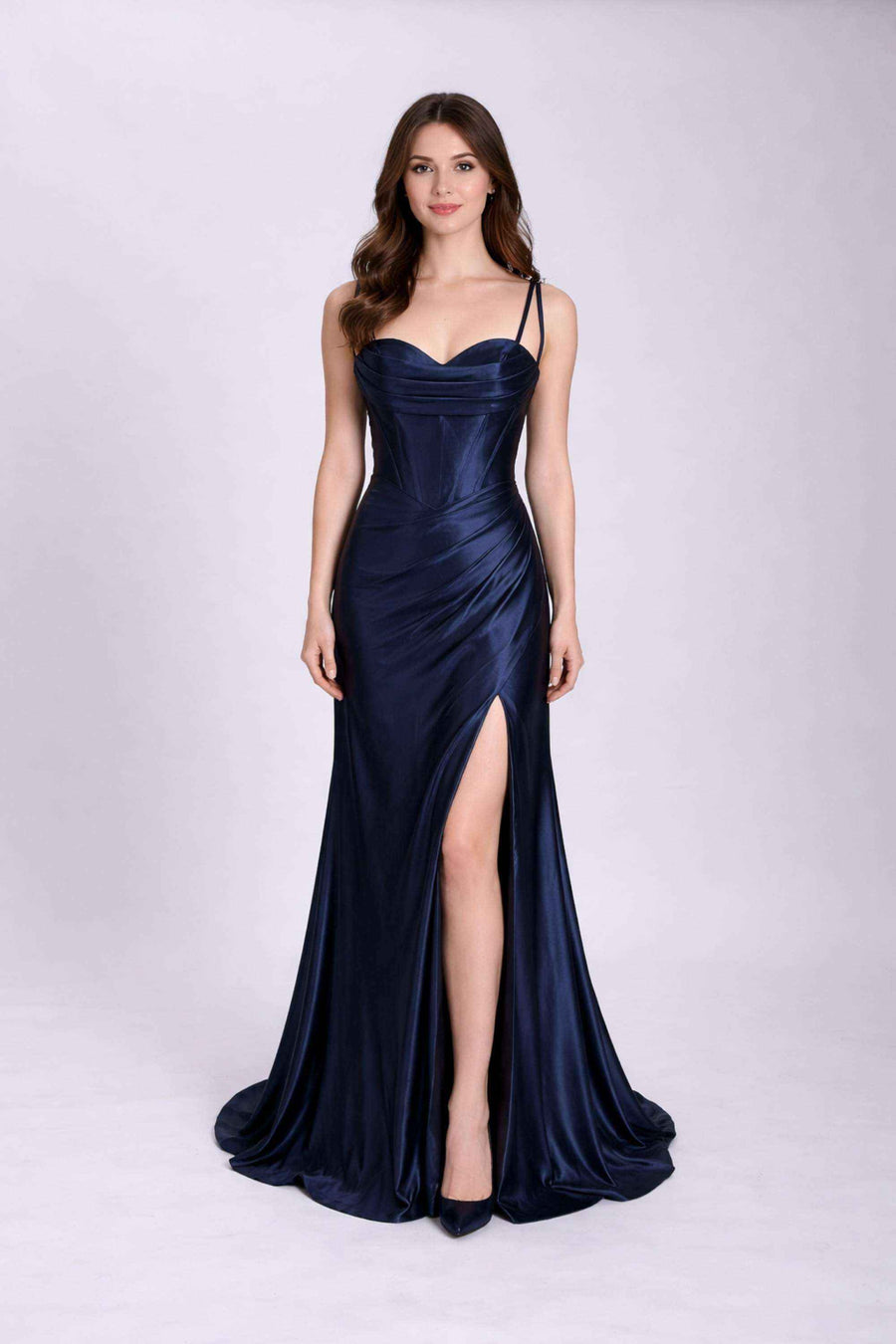 Navy KELLIE Corset Satin Prom Dress - Cargo Clothing Navy KELLIE Corset Satin Prom Dress - Cargo Clothing