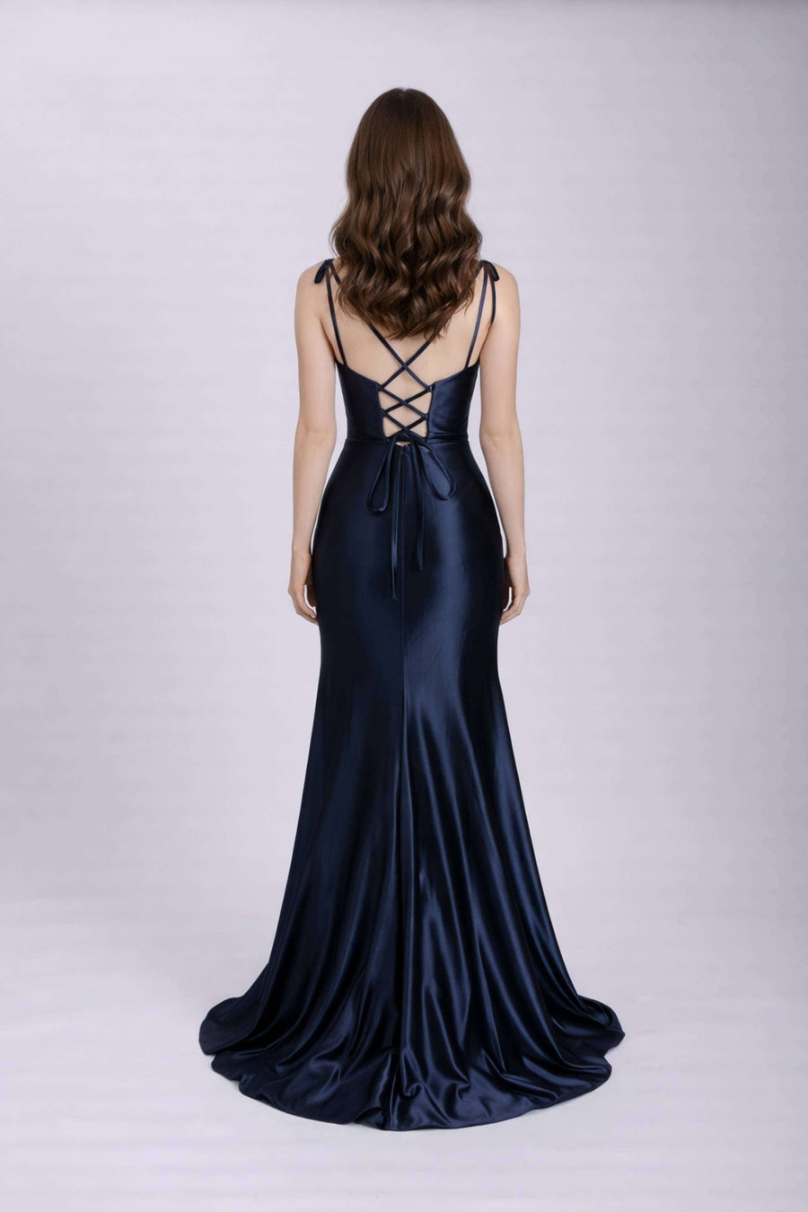 Navy KELLIE Corset Satin Prom Dress
